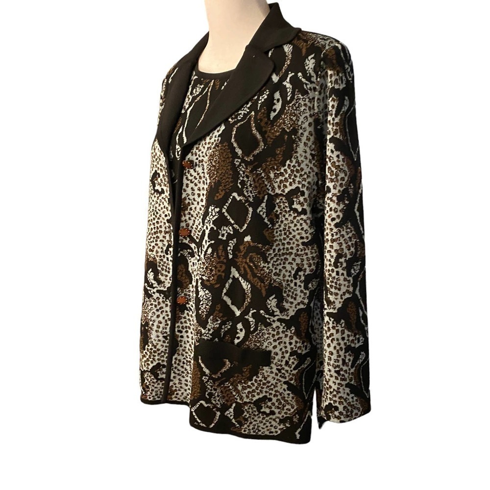 Misook Blue Black Jacket Tank Set Size Medium Knit reptile animal print blazer - Picture 13 of 16